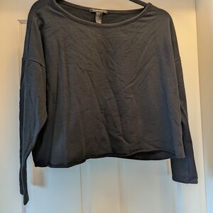 Forever 21 Cropped Black Long Sleeve Boat neck sweatshirt Top -S